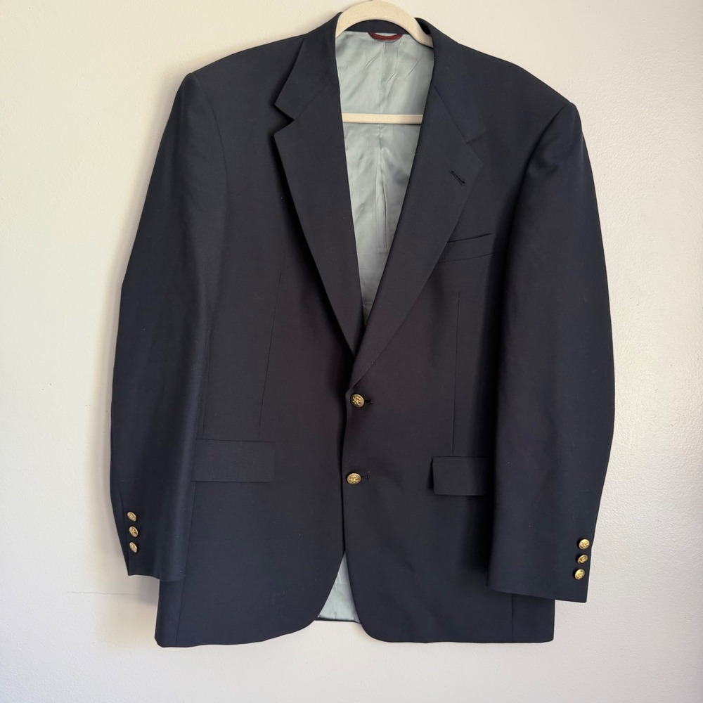 Jack Nicklaus Tournament Series Mens Navy Blue‎ Blazer Gold Crest Buttons 42L